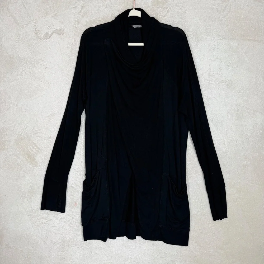 Athleta Purana Magnetic Wrap Cardigan Pockets Size Medium Black Minimalist